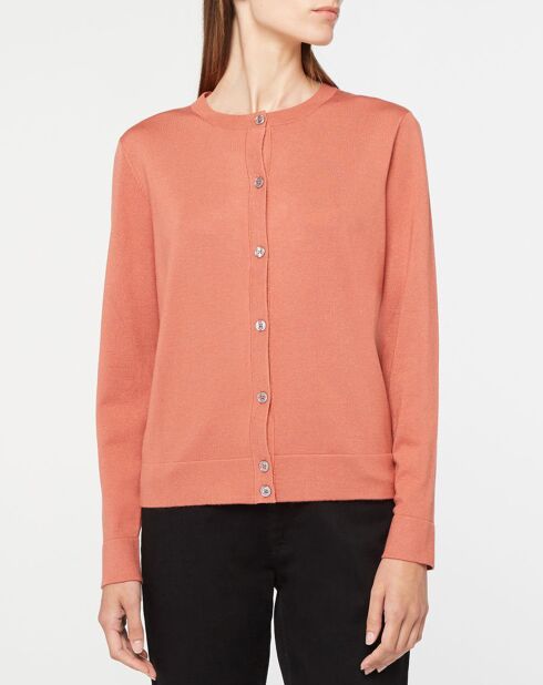 Cardigan dritto in maglia fine color salmone Dya