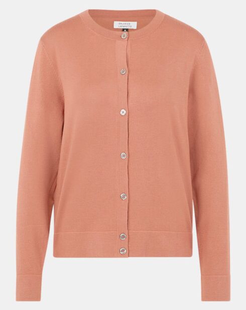 Cardigan dritto in maglia fine color salmone Dya