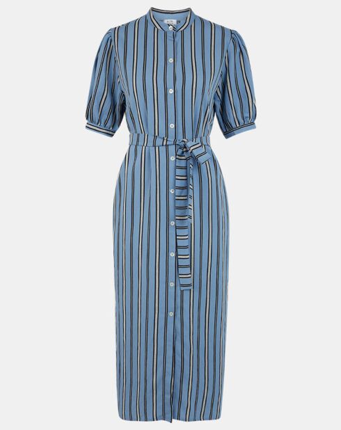 Laurier blaues gestreiftes langes Hemdkleid