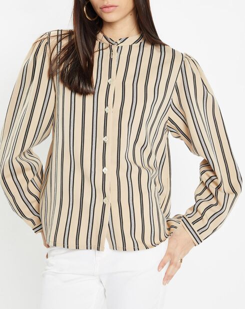 Chemise droite Laurie à rayures beige/noir