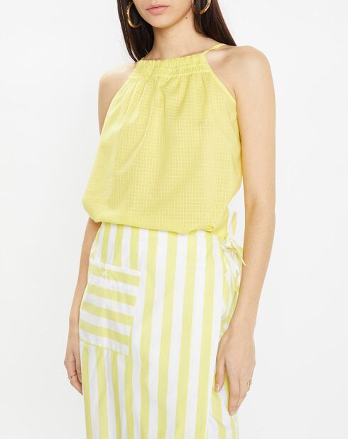 Top Lagos de algodón orgánico con finos tirantes amarillos