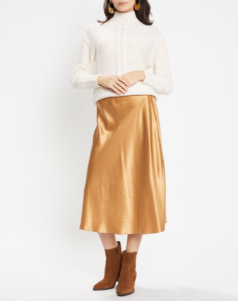 Jupe mi-longue 100% Soie Delta beige doré