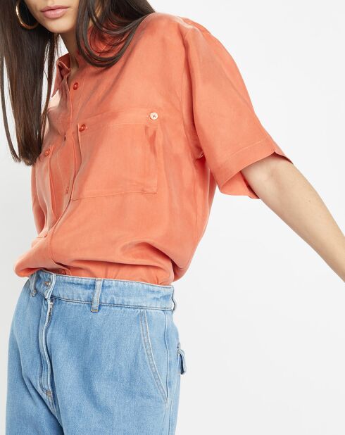 Carlos orangefarbenes Fluidhemd mit kurzen Ärmeln