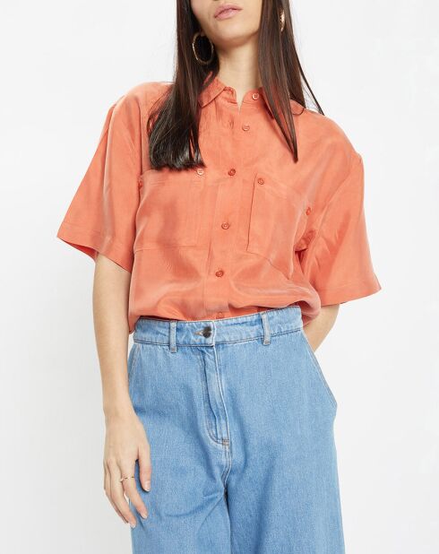 Carlos orangefarbenes Fluidhemd mit kurzen Ärmeln