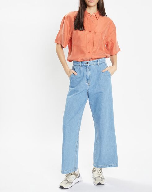 Carlos orangefarbenes Fluidhemd mit kurzen Ärmeln