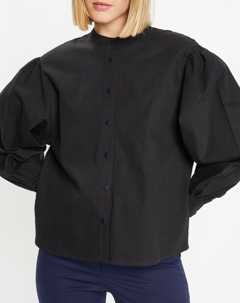 Cachou Baumwollhemd mit schwarzem Offizierskragen