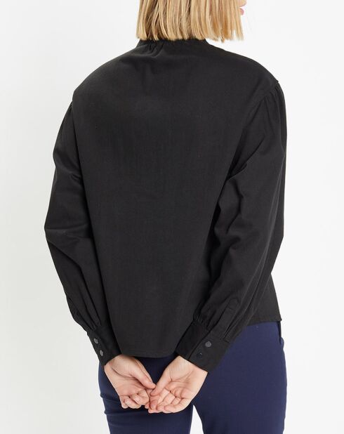 Cachou Baumwollhemd mit schwarzem Offizierskragen