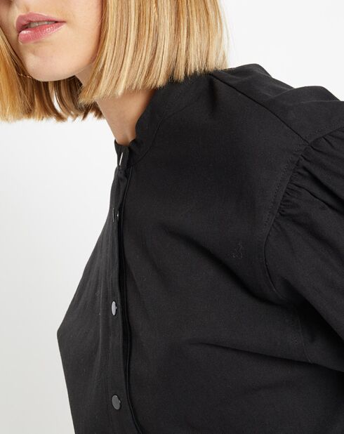 Cachou Baumwollhemd mit schwarzem Offizierskragen