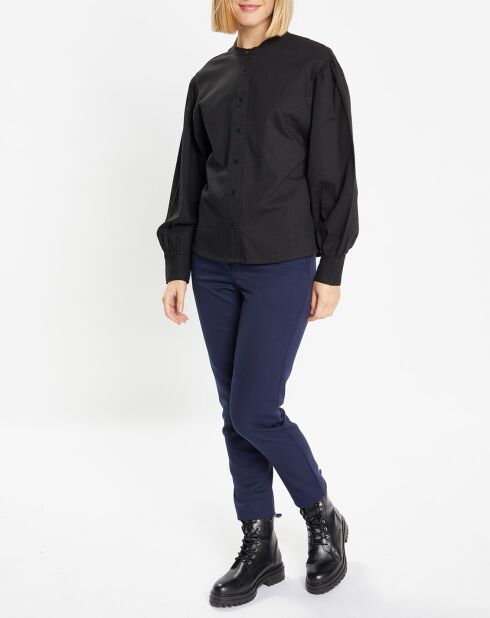 Cachou Baumwollhemd mit schwarzem Offizierskragen