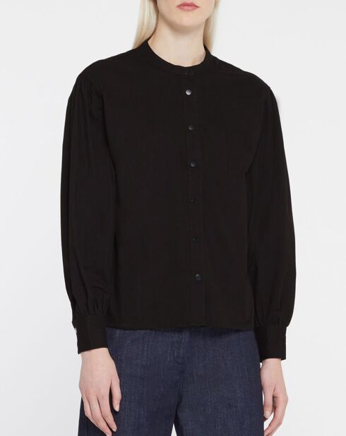 Cachou Baumwollhemd mit schwarzem Offizierskragen