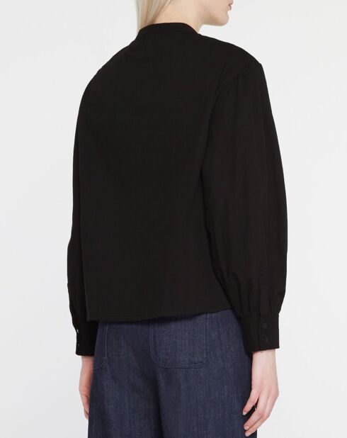 Cachou Baumwollhemd mit schwarzem Offizierskragen