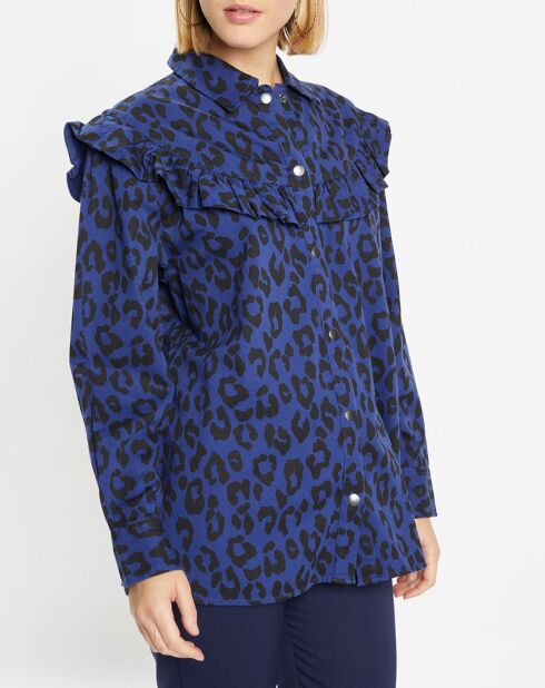Chemise en Coton bio Candy imprimé léopard bleu/noir