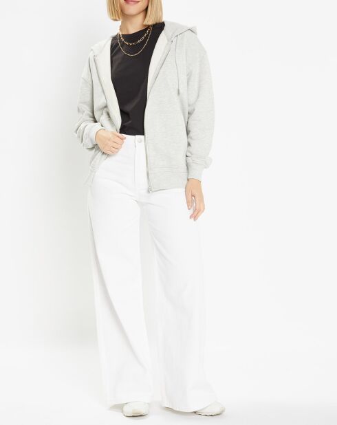 Sweat zippé en Coton bio Mathalie à capuche gris chiné