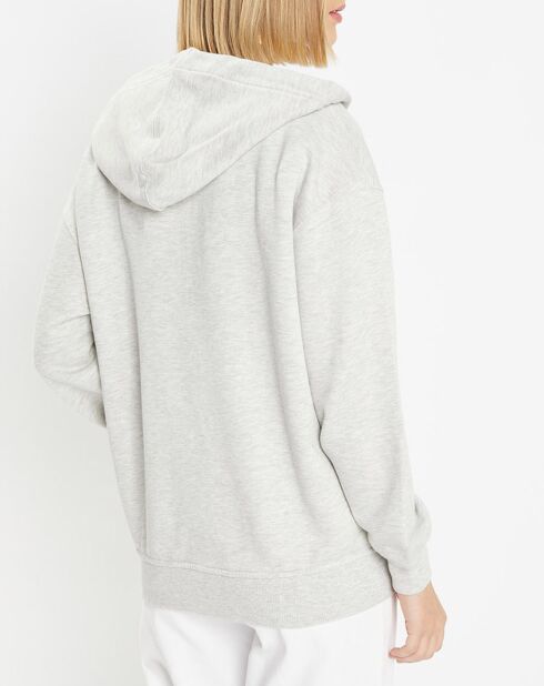 Sweat zippé en Coton bio Mathalie à capuche gris chiné