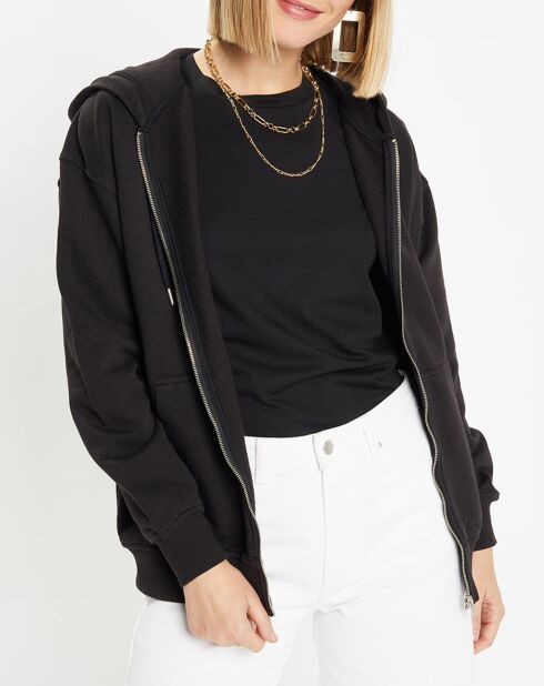 Sweat zippé en Coton bio Mathalie à capuche noir