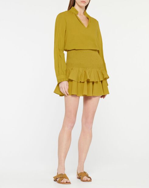 Kaki rok met smockprint Carmen