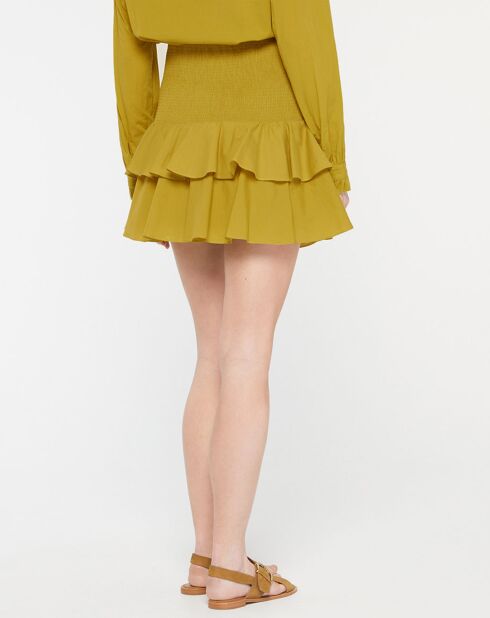 Kaki rok met smockprint Carmen