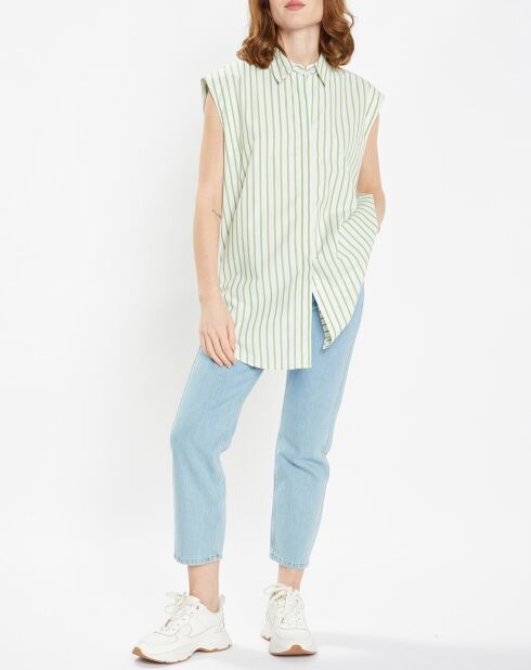 Chemise en Popeline Push blanc/vert