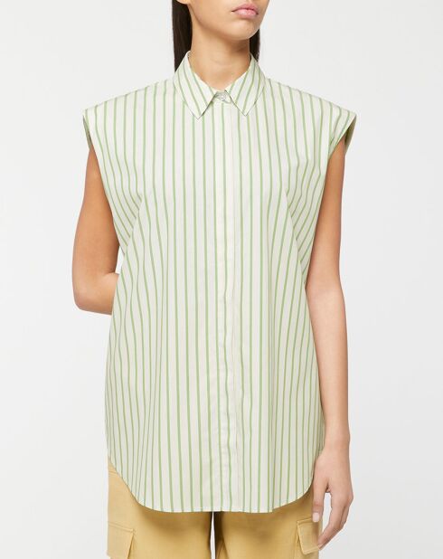 Chemise en Popeline Push blanc/vert