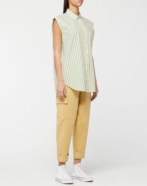 Chemise en Popeline Push blanc/vert