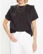 T-Shirt en Coton Pad à plis plats aux épaules noir