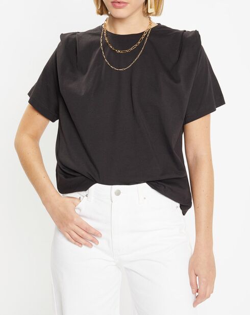 T-Shirt en Coton Pad à plis plats aux épaules noir