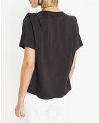 T-Shirt en Coton Pad à plis plats aux épaules noir