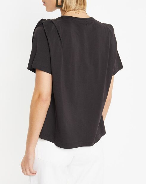 T-Shirt en Coton Pad à plis plats aux épaules noir