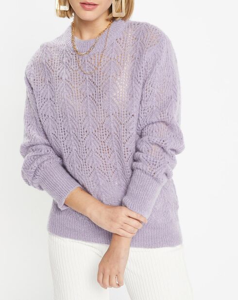 Pull en Maille pointelle mousseuse violet parme