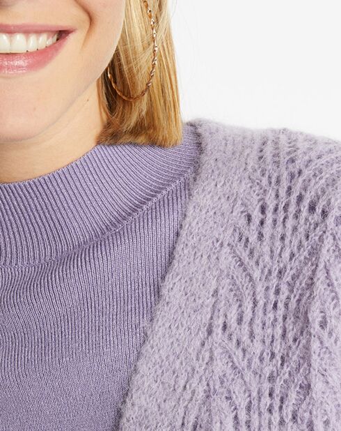Gilet en Maille pointelle mousseuse Rina violet clair