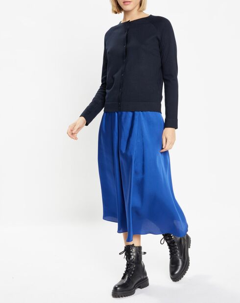 Jupe mi-longue en Satin Roll bleue