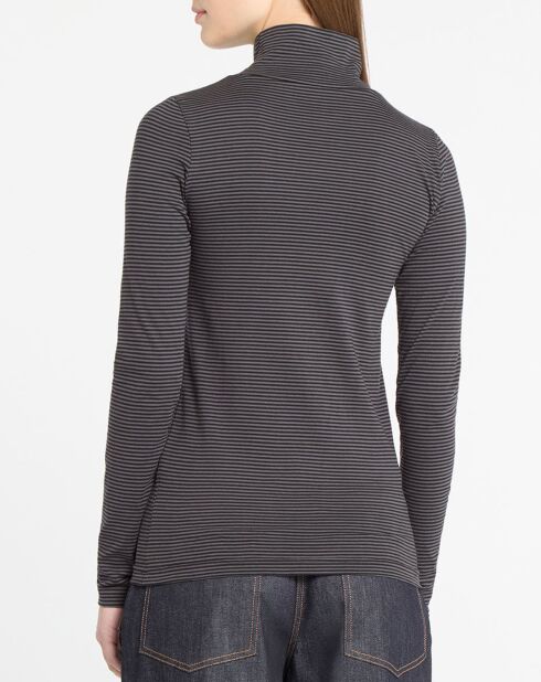 T-Shirt ajusté en Coton Pavot rayé à col montant gris/noir
