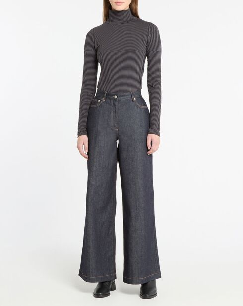 T-Shirt ajusté en Coton Pavot rayé à col montant gris/noir