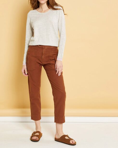 Pantalon droit en Gabardine Stretch Darwin havane