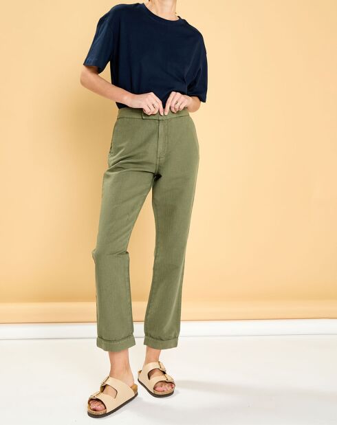 Pantalon droit en Coton & Lin Strech Grace military kaki