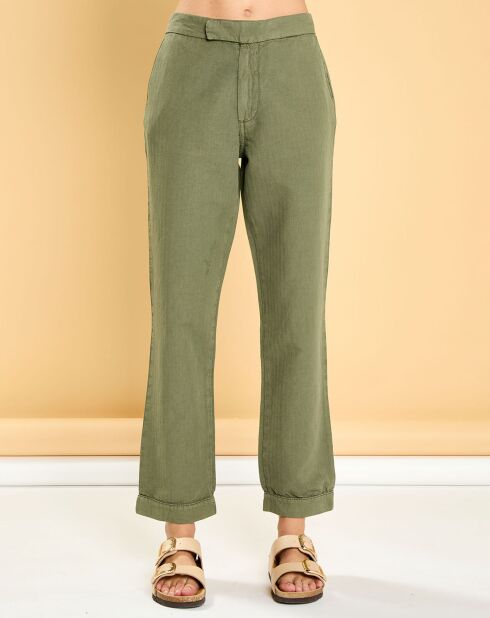 Pantalon droit en Coton & Lin Strech Grace military kaki