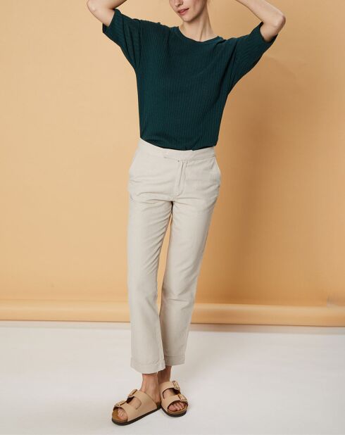 Pantalon droit en Coton & Lin Strech Grace sable