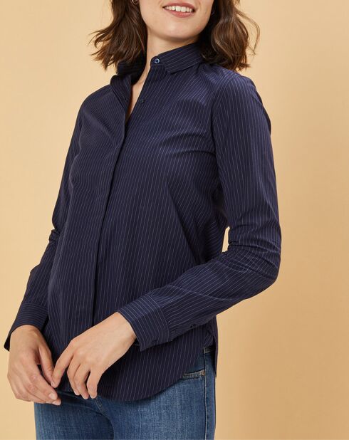 Chemise en Popeline Japonaise Kim rayée marine