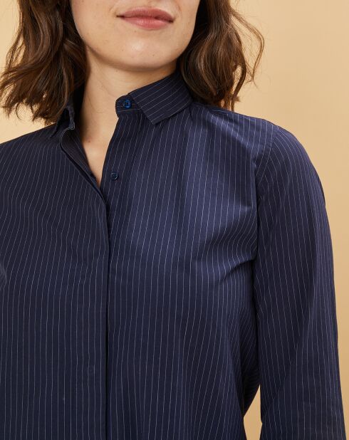 Chemise en Popeline Japonaise Kim rayée marine