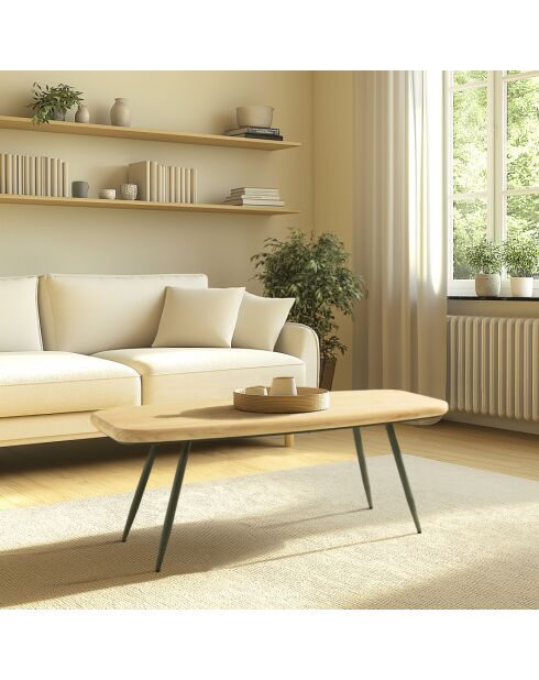 HABY - Table basse GM plateau en pin pieds scandinaves métal vert