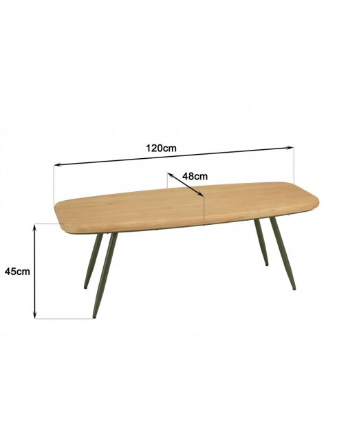 HABY - Table basse GM plateau en pin pieds scandinaves métal vert