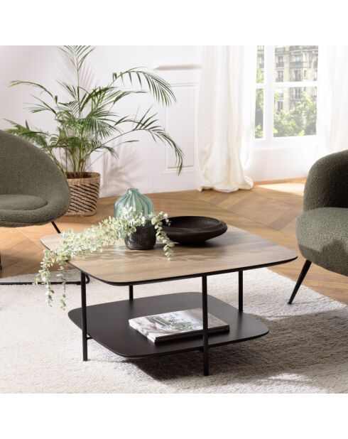 FLEUR - Table basse 2 plateaux MM bi-matière mocha/noir pieds métal