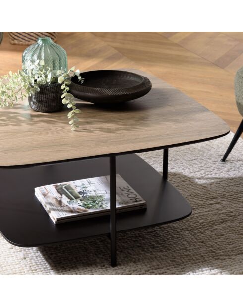 FLEUR - Table basse 2 plateaux MM bi-matière mocha/noir pieds métal
