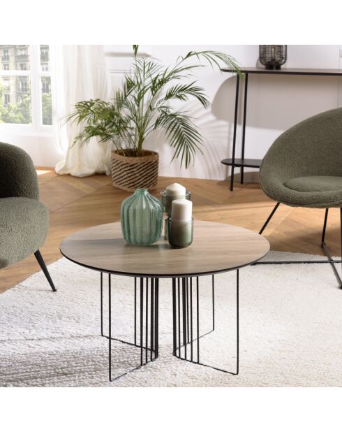 FLEUR - Table basse biseautée 70x70cm mocha pieds graphiques métal noir