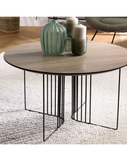 FLEUR - Table basse biseautée 70x70cm mocha pieds graphiques métal noir