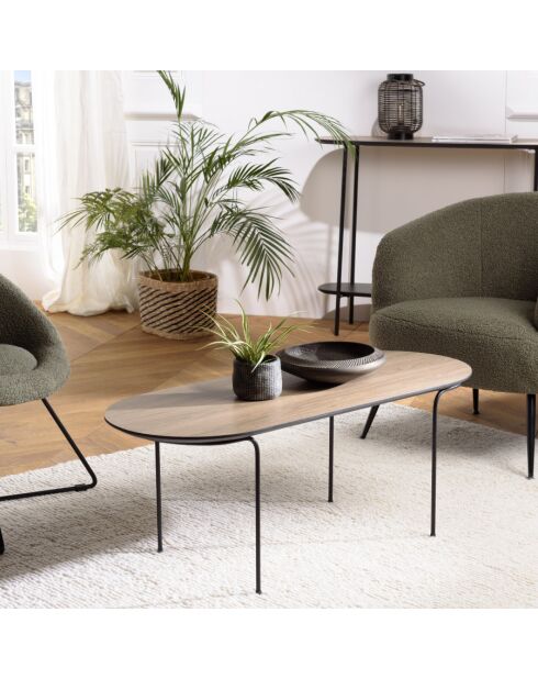 FLEUR - Table basse rect. angles arrondis 100x40cm mocha pieds métal