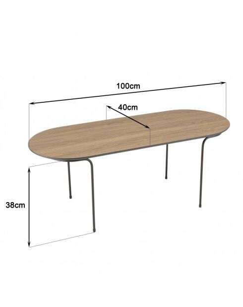 FLEUR - Table basse rect. angles arrondis 100x40cm mocha pieds métal