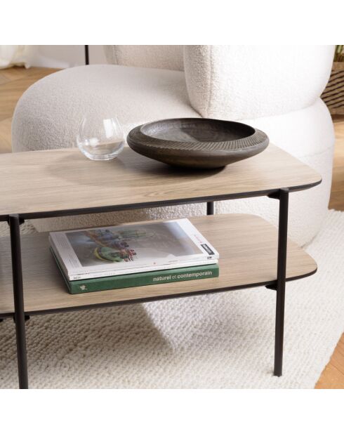 Table basse rect. double plateau couleur mocha pieds métal noir