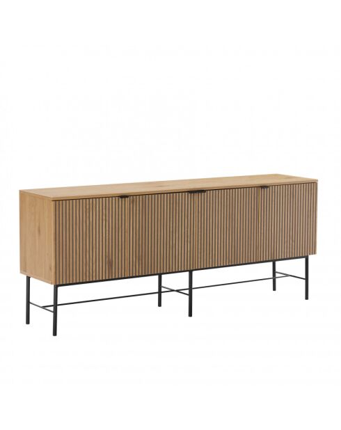 SCOTT - Buffet 4 portes décor effet bois rainuré noir et naturel