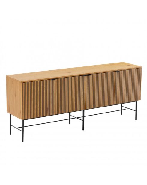 SCOTT - Buffet 4 portes décor effet bois rainuré noir et naturel
